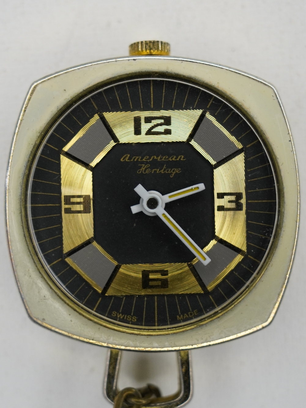 American Heritage Swiss Made Mechanical Manual Wind Pendant Watch Black Gold